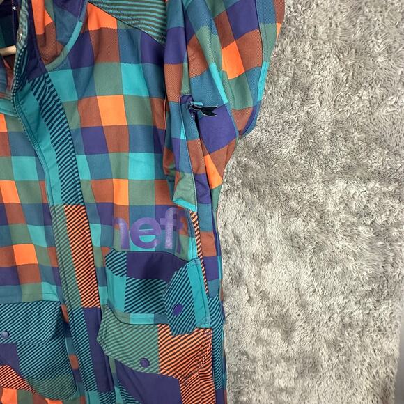 Neff Men's Rad Plaid Softshell Jacket S Orange Teal Purple Parka Snowboard Coat - Picture 9 of 16